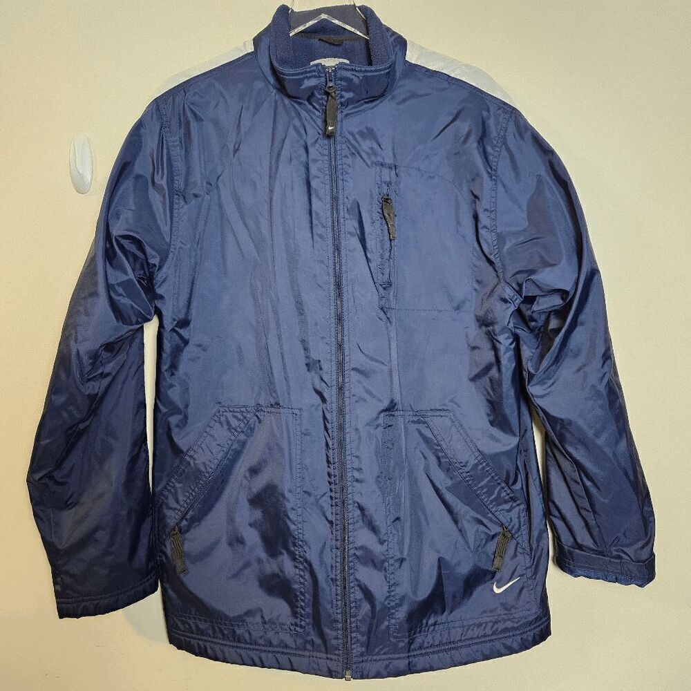 Nike Fleece Lined Full Zip Jacket Parka with Zip Pockets Men's Blue Size Medium